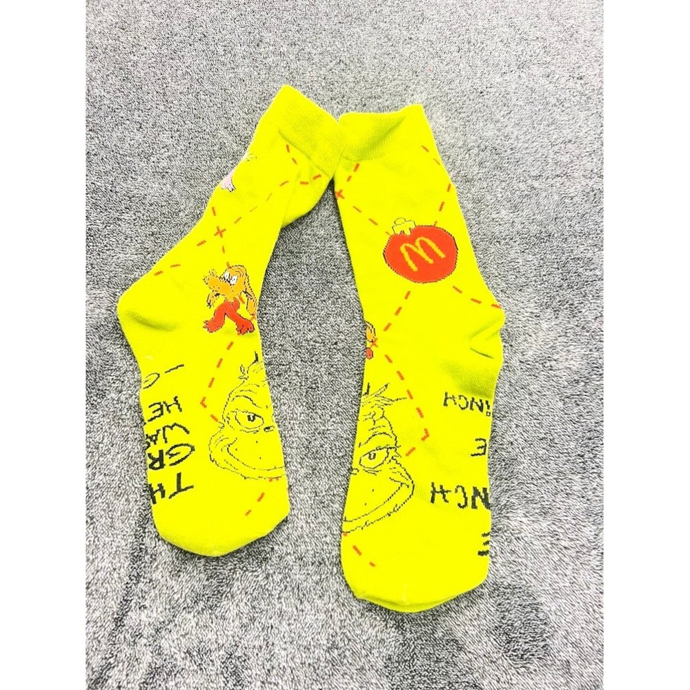 McDonalds Dr Seuss The Grinch Christmas Crew Socks Lime Green Holiday Mens Sock
